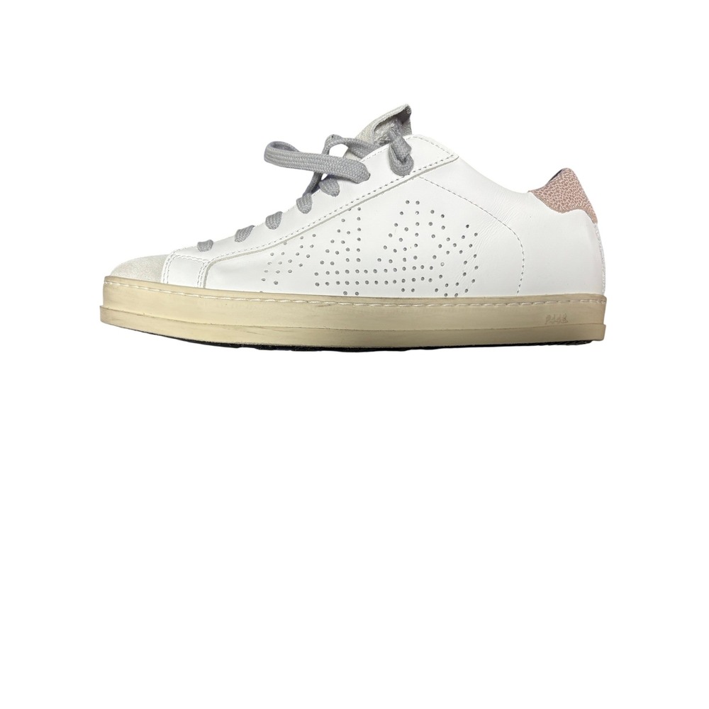 P448 John Leather Sneakers White Pink Suede Trim Low‎ Top Casual Shoes